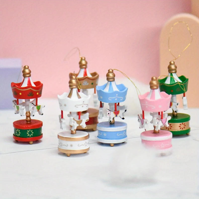 Description Picture 4 of itemChristmas Wooden Carousel Horse Miniature Ornaments Christmas Tree Hanging Pendants New Year Gift Toy For Kid Home Party Decor