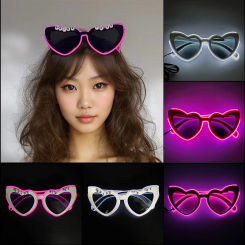 Fashion Glowing Heart-shaped Glasses LED Luminous Pink Glasses With Lights Bachelorette Party Supplies Neon Girl Glasses Props