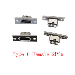 6Pcs USB Type C Female 2 Pin Charging Port Connector With Fixing Plate Panel Mount Type-C USB C Socket Jack Interface DIY Repair