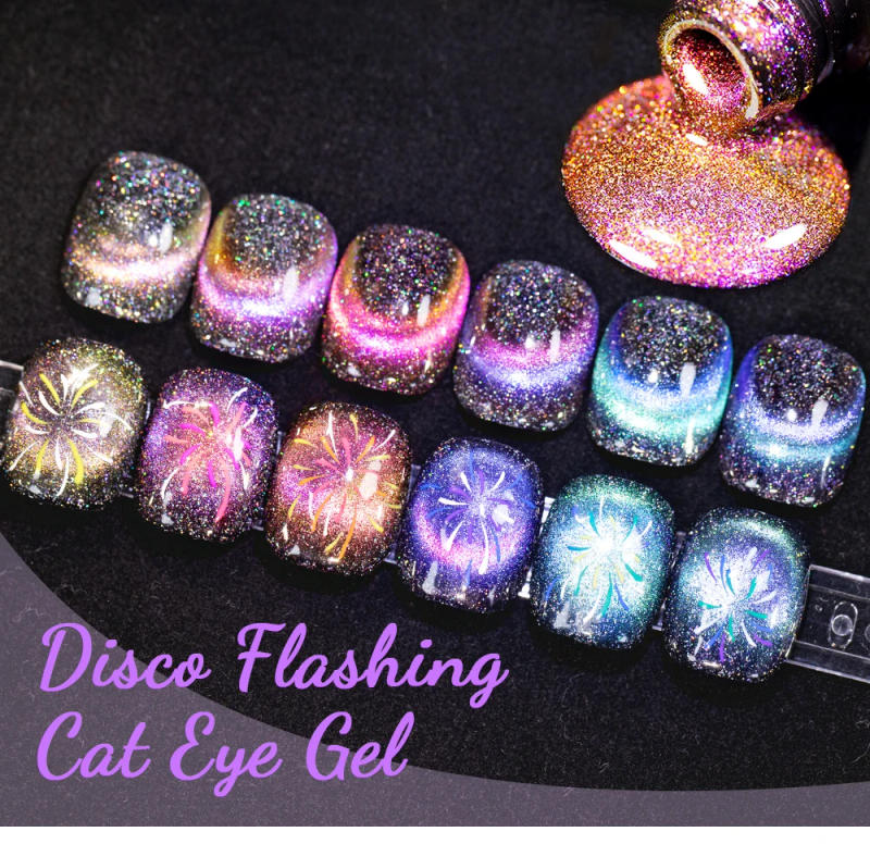 Description Picture 2 of itemBOZLIN 7.5ml Double Light Reflective Magnetic Gel Sparkling Rainbow Soak Off Semi Permanent Nail Art Disco Flashing Cat Eye Gel