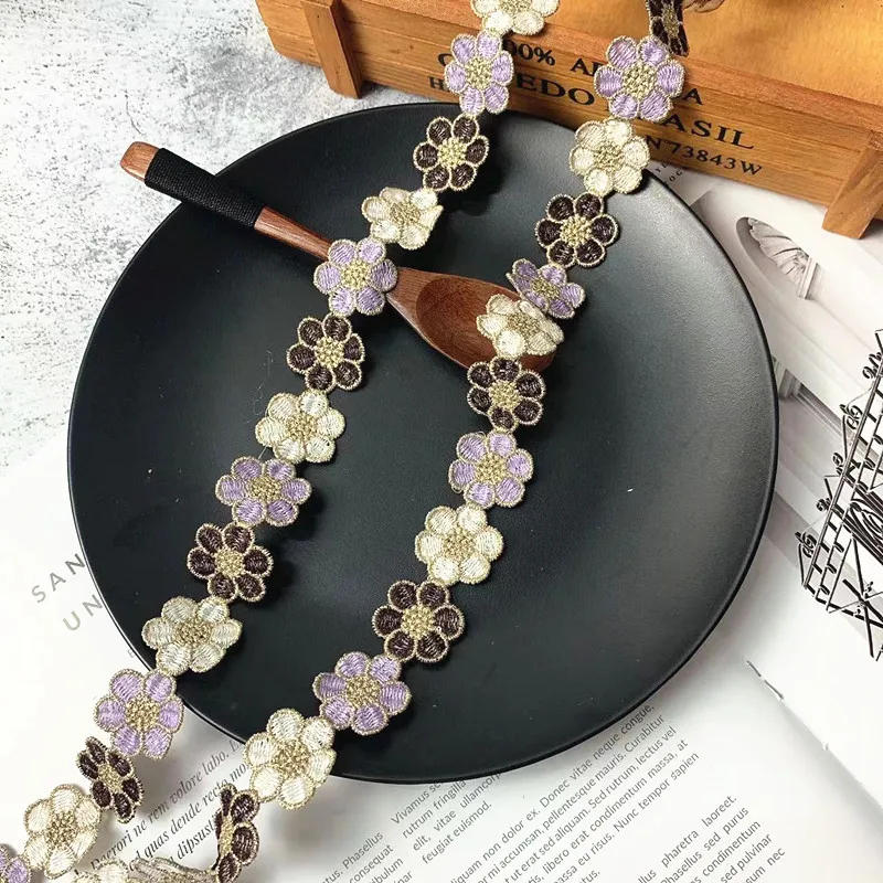 Description Picture 3 of item2CM Wide Luxury Polyester Embroidered Colored Flowers Lace Trim Ribbon Dress Collar Headwear Hats Bags Clothing DIY Sewing Decor