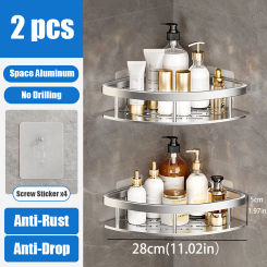 Bathroom Shelf Kitchen Storage Organizer Aluminum Alloy Shampoo Rack Shower Shelf Bathroom Accessories No Drill Shelf