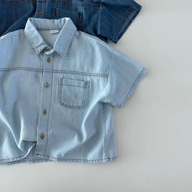Description Picture 4 of item2025 Summer New Baby Short Sleeve Denim Shirts Infant Girl Versatile Tops Coat Toddler Boy Solid Casual Shirts Baby Clothes