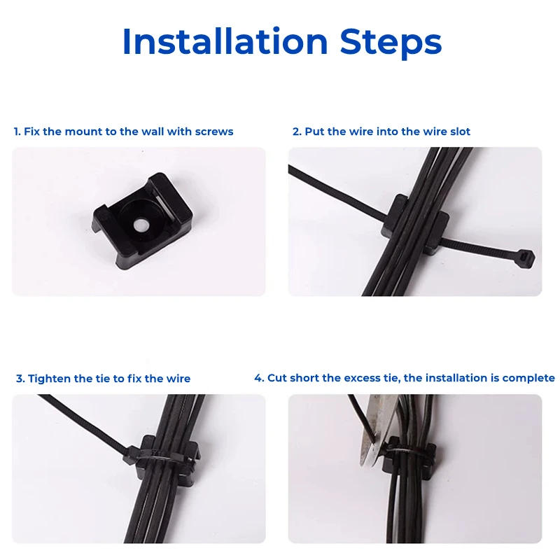 Description Picture 4 of item10PCS Black White Cable Tie Mounts Seat STM Plastic Insulation Fixed Seat Data Line Winder Wire Buddle Saddle Type Holder