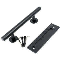 Sliding Barn Door Handle 12inch Garage Handle With Flush Finger Pull Door Hardware Set Rustic Matte Black Handle For Closet