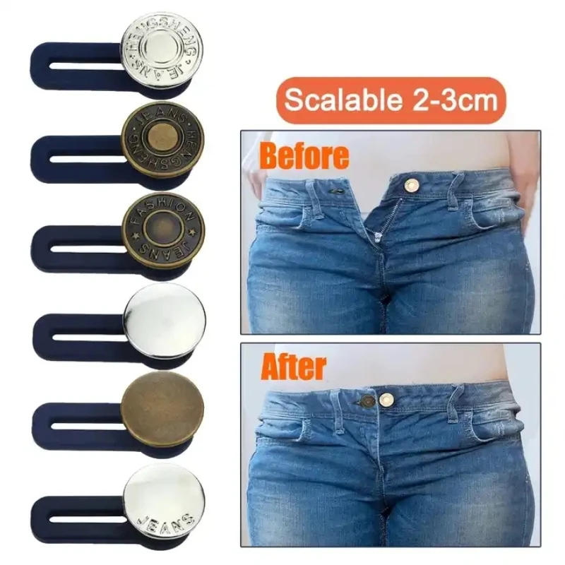 Description Picture 6 of item5pcs Metal Button Extender Perfect To Any Jeans Pants Free Sewing Retractable Jeans Waist Button Extended Buckles Fixing Kit