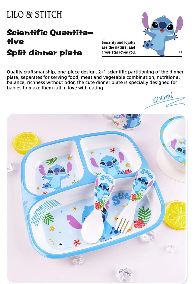 Description Picture 6 of itemDisney Lilo and Stitch Kids Bowl Spoon Fork Tableware Stitch Dinner Plate Rice Soup Bowl Water Cup Mugs Baby Eating Dinnerware