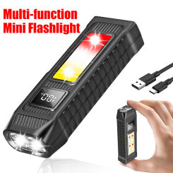 Portable LED Flashlight Built-in Battery USB Rechargeable Mini Dual Light Source Torch 8 Lighting Mode Emergency Working Lantern