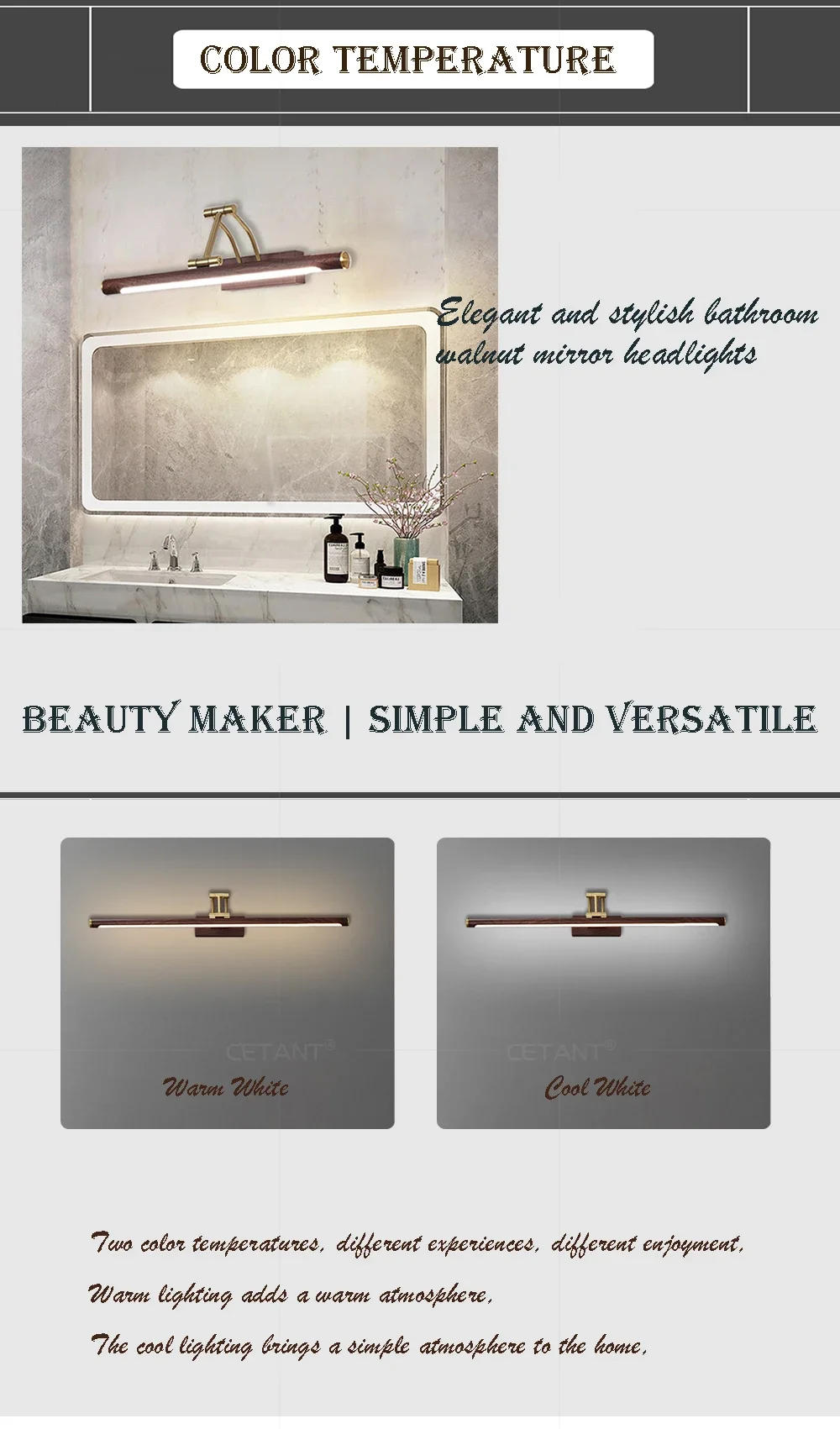 Description Picture 3 of itemNordic LED Wall Lamp Wood Home Interior Decoration Fill Lights For Bathroom Bedroom Study Room Cloakroom Makeup Lighting Sconces