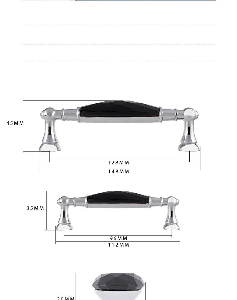 Description Picture 4 of item96/128mm Zinc Alloy Drawer  Silvery Long Crystal Handle Dresser Wardrobe Handles for Cabinet Kitchen Pull Cupboard Knob