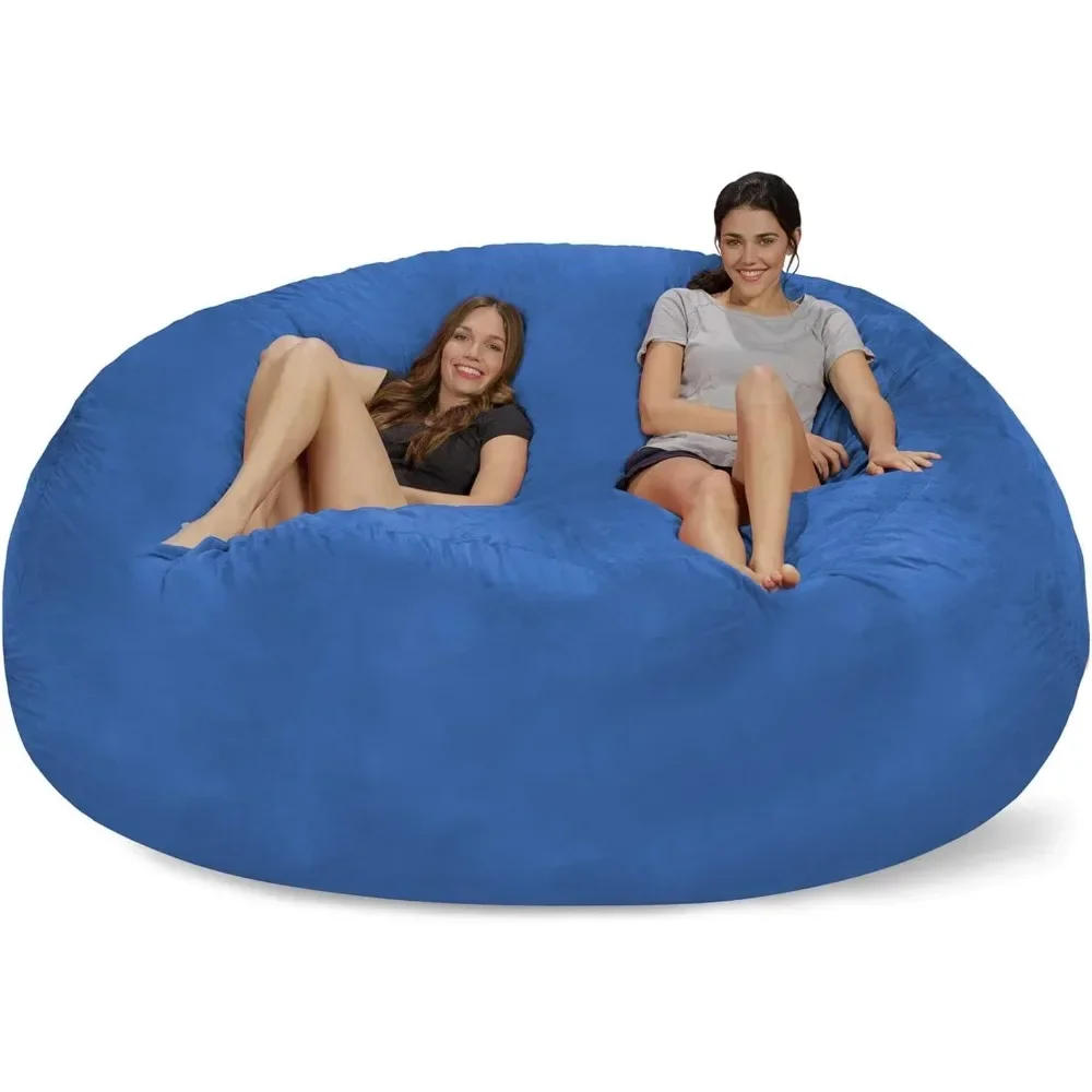 Description Picture 3 of itemBean Bag Unfilled Chair for Adults/teenagers, Ultra Soft Dutch Velvet Cover, Living Room Round Fluffy Lazy Sofa, Blue -86x56cm