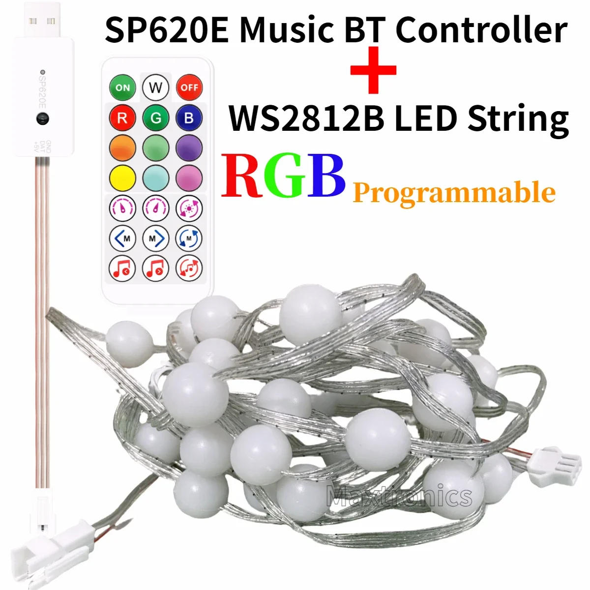 Description Picture 2 of itemNEW DC5V WS2812 RGB LED Ball Light String Programmable/ SP620E Music Bluetooth Controller USB Plug and IR Remote for Hmoe Decor