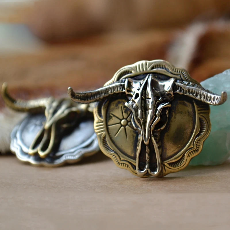 Description Picture 2 of itemVintage Brass Buffalo Skull Screw Back Coin Concho Bison Bull Gaur Rodeo Indian Cowboy Leathercraft Accessories