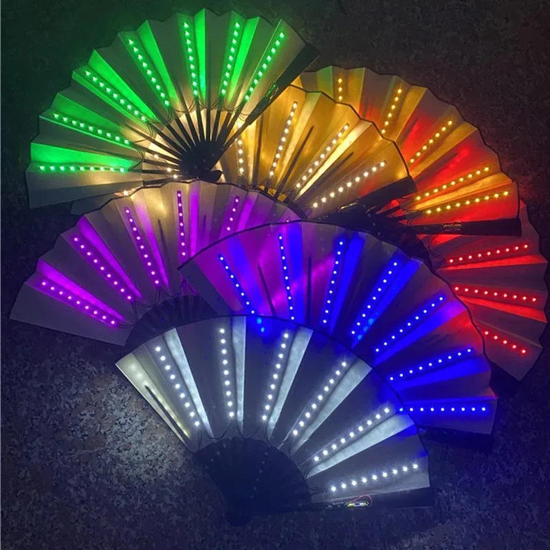 Description Picture 5 of itemFoldable Hand Fan With Led Light For Night Performance Dj Bar Club Room Glowing Fluorescent Discoloration Fan Party Decoration