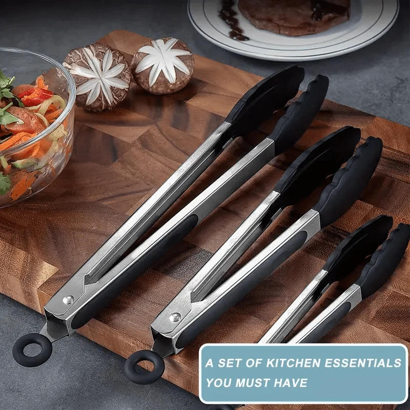 Description Picture 6 of item3 Size Available Heavy Duty Stainless Steel Kitchen Tongs with Silicone Tips High Heat Resistant Locking Design Secure Grip