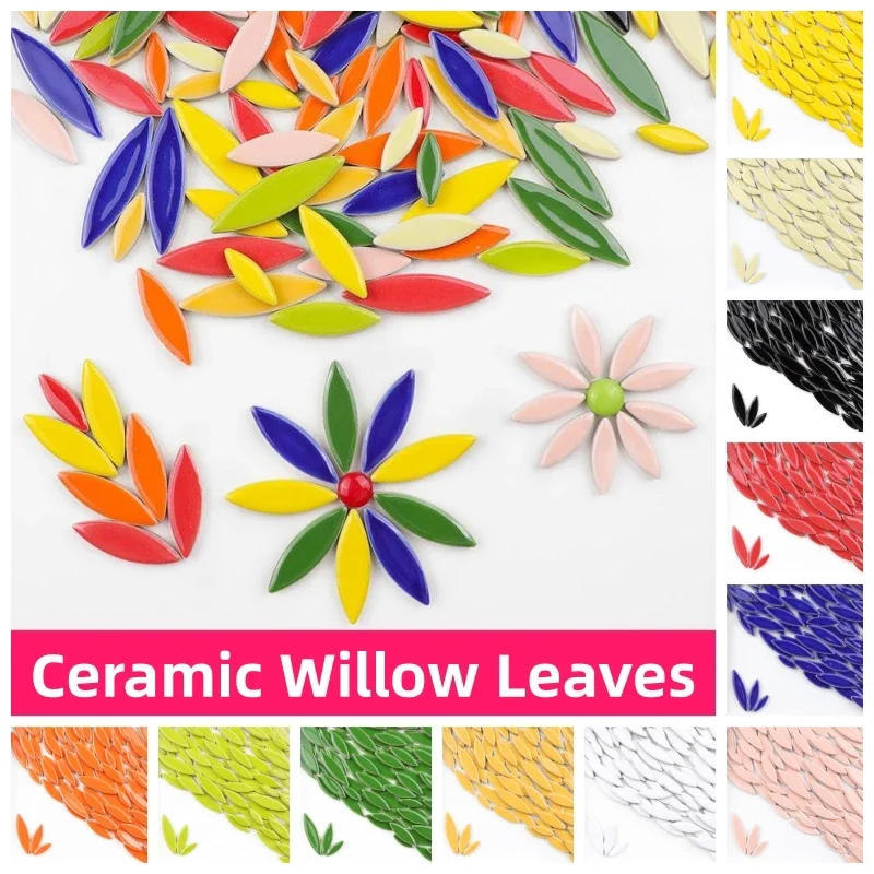 Description Picture 5 of item200g/7oz Ceramic Petal Mosaic Tiles DIY Porcelain Leaf Tile Willow Leaves Mosaic Making Stones 3-Sizes-Mix 4mm/0.15in Thickness