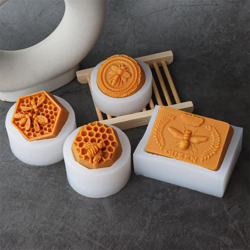 Description Picture 2 of item3D Flying Bee Honeycomb Candle Molds Silicone Handcraft DIY Geometric Pillar Hexagon Beehive Soap Molds for Candle Making