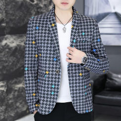 New Explosive Spring Slim Casual Cross Pattern All Match Fashion Style Comfortable Suit Single Breasted Individual Male Clothing