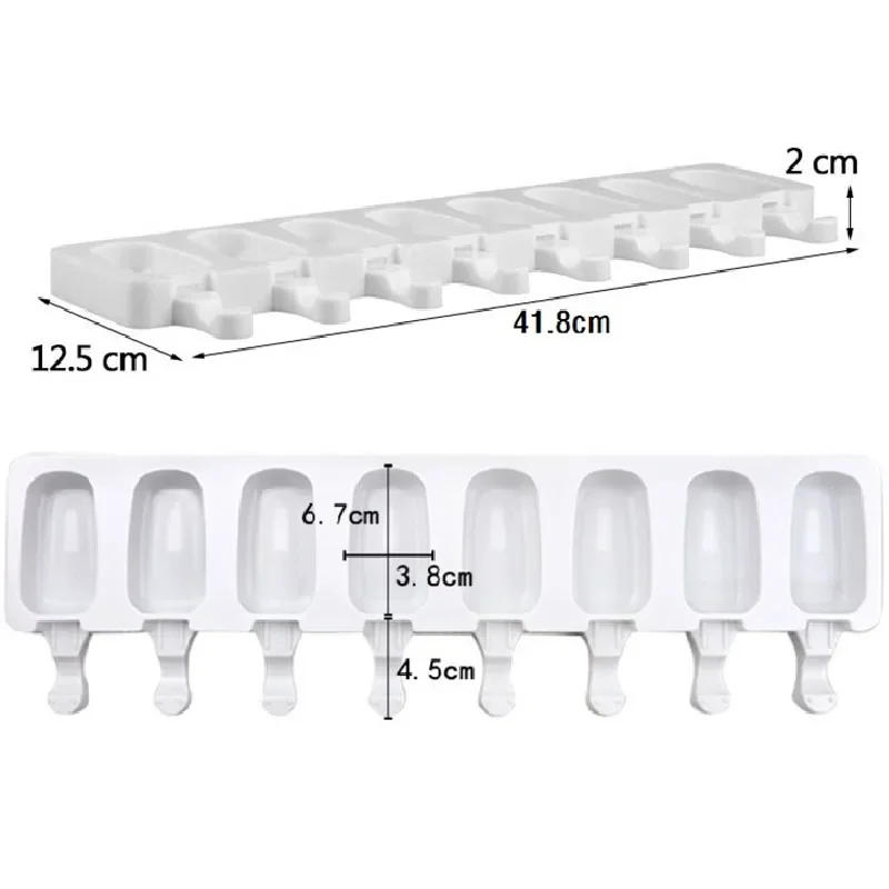 Description Picture 2 of item8- Cavities Silicone Ice cream Bar Mold Reusable DIY Classic Shape Ice cream Makers with Sticks for Homemade Ice cream molds