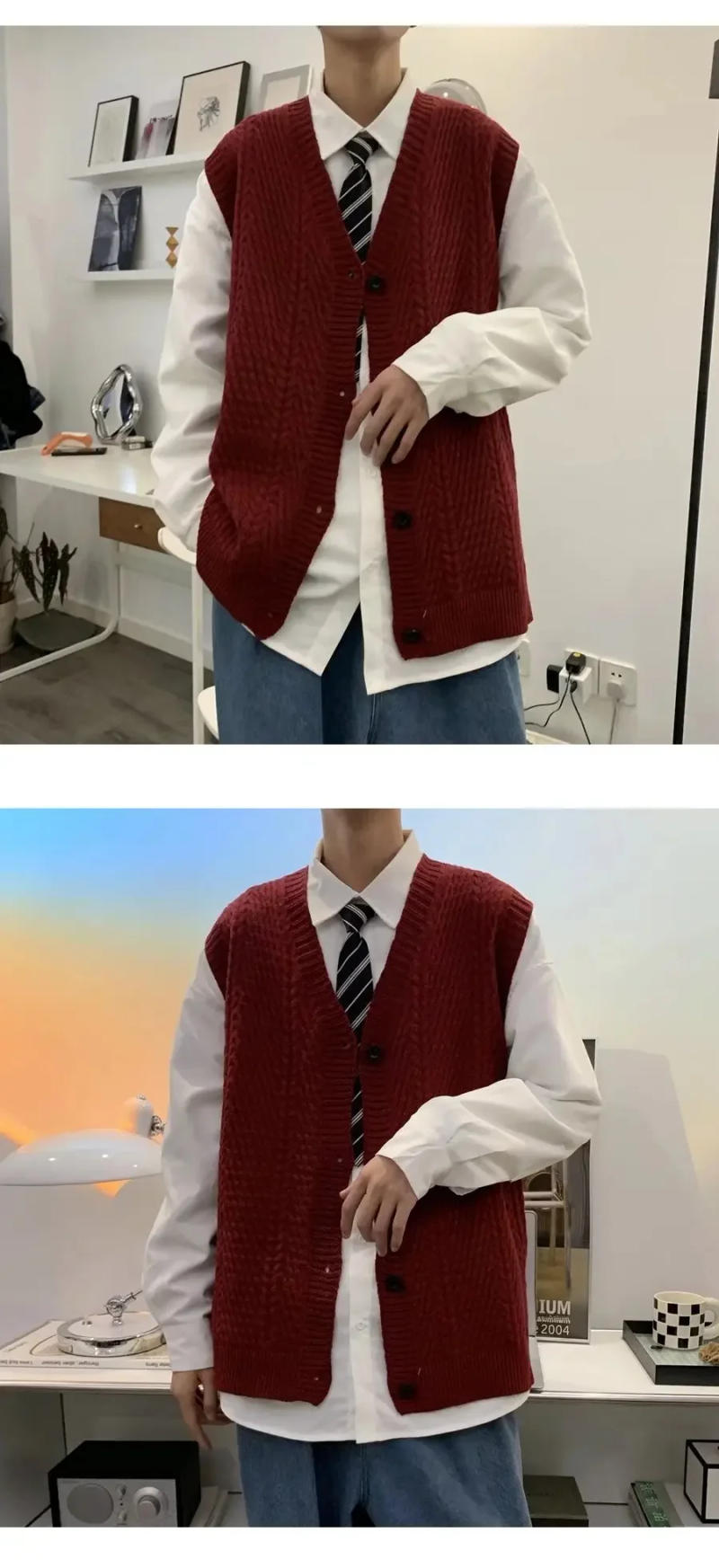 Description Picture 5 of item2022 Spring New Style V-neck Knitted Top Vest Men Women's Hong Kong Style Ins Trendy Loose Fit Fashionable Cardigan Sweater