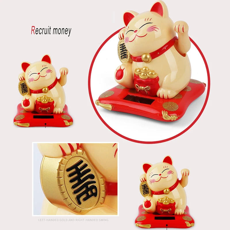 Description Picture 6 of itemHoliday Seasonal Décor 2.5 Japanese Solar Wave Hand Lucky Cat Car Decorations New Year Figurines & Miniatures Hanging 1pc
