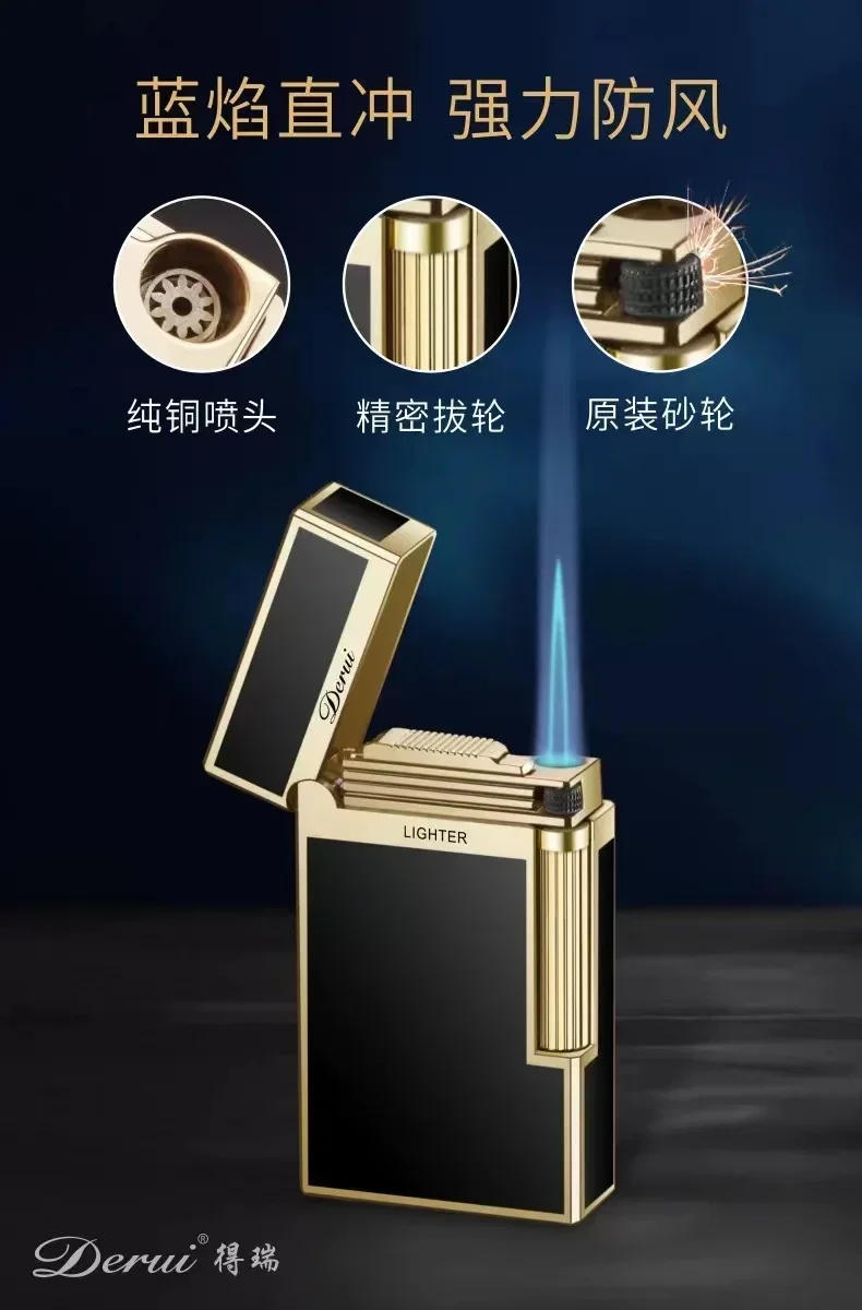 Description Picture 4 of itemNew Derui Windproof  Gas Inflated Lighter Jet PING Bright Sound Pipe Cigar Torch Lighter Compact Butane Flint Lighter Men Gift