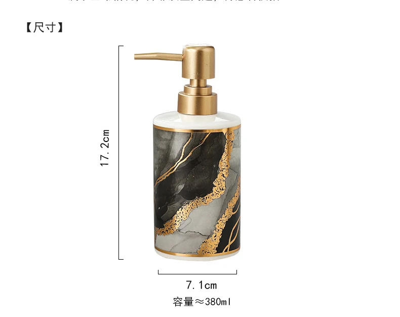 Description Picture 3 of itemGold-plated Marble Soap Dispenser Creative Ceramic Emulsion Bottle Bathroom Decoration Hand Sanitizer Shampoo Pressure Bottle
