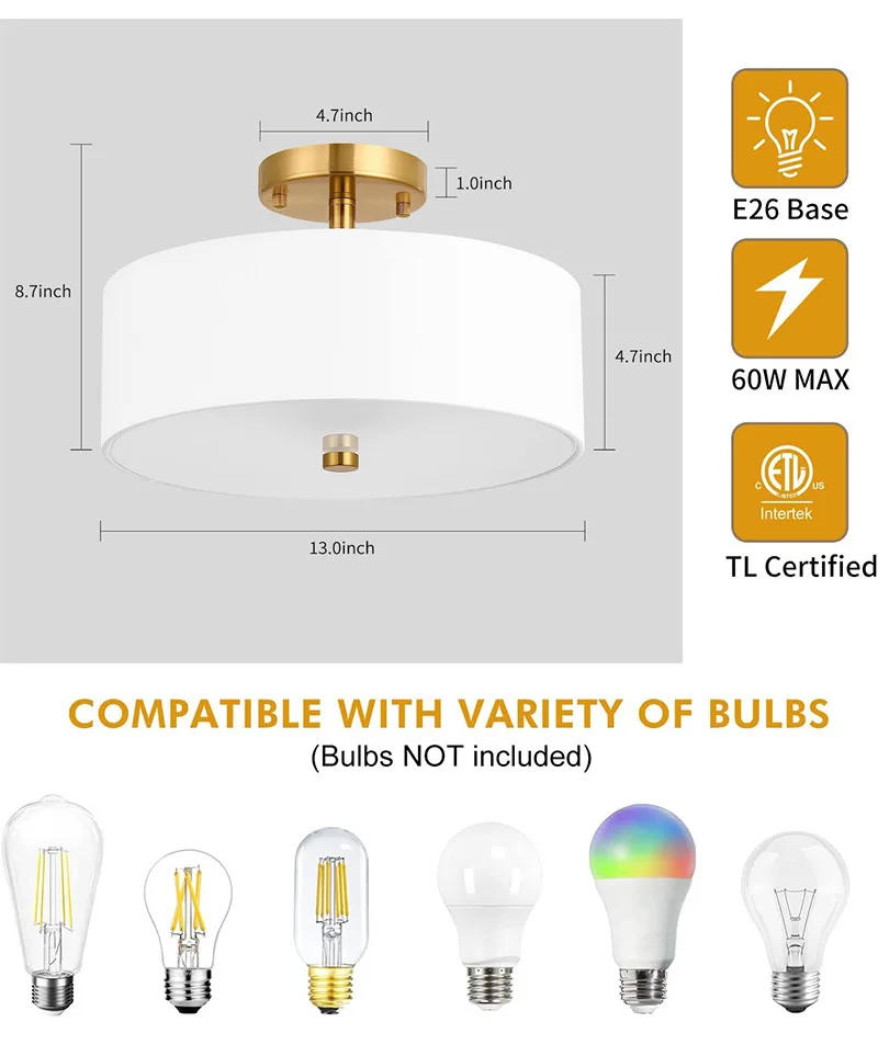 Description Picture 4 of itemAmerican Style Fabric Lampshade Ceiling Light Simple White Fabric Circular Porch Living Bedroom Dining Room Chandelier Ceiling