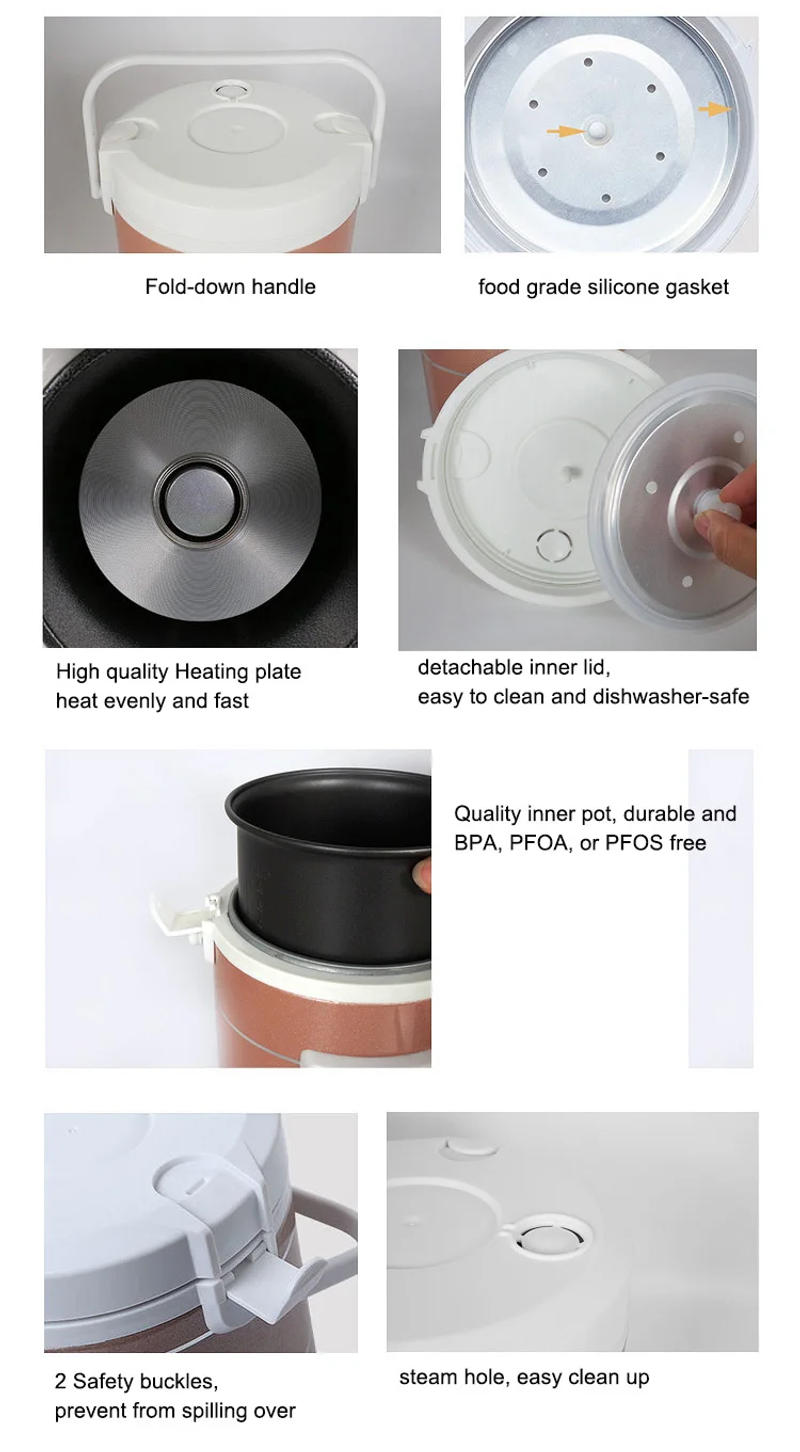 Description Picture 6 of itemArier Mini Rice Cooker 12v 24v Multifunction Electric cooker Portable Home Appliance for Kitchen or Camper Gold English Menu