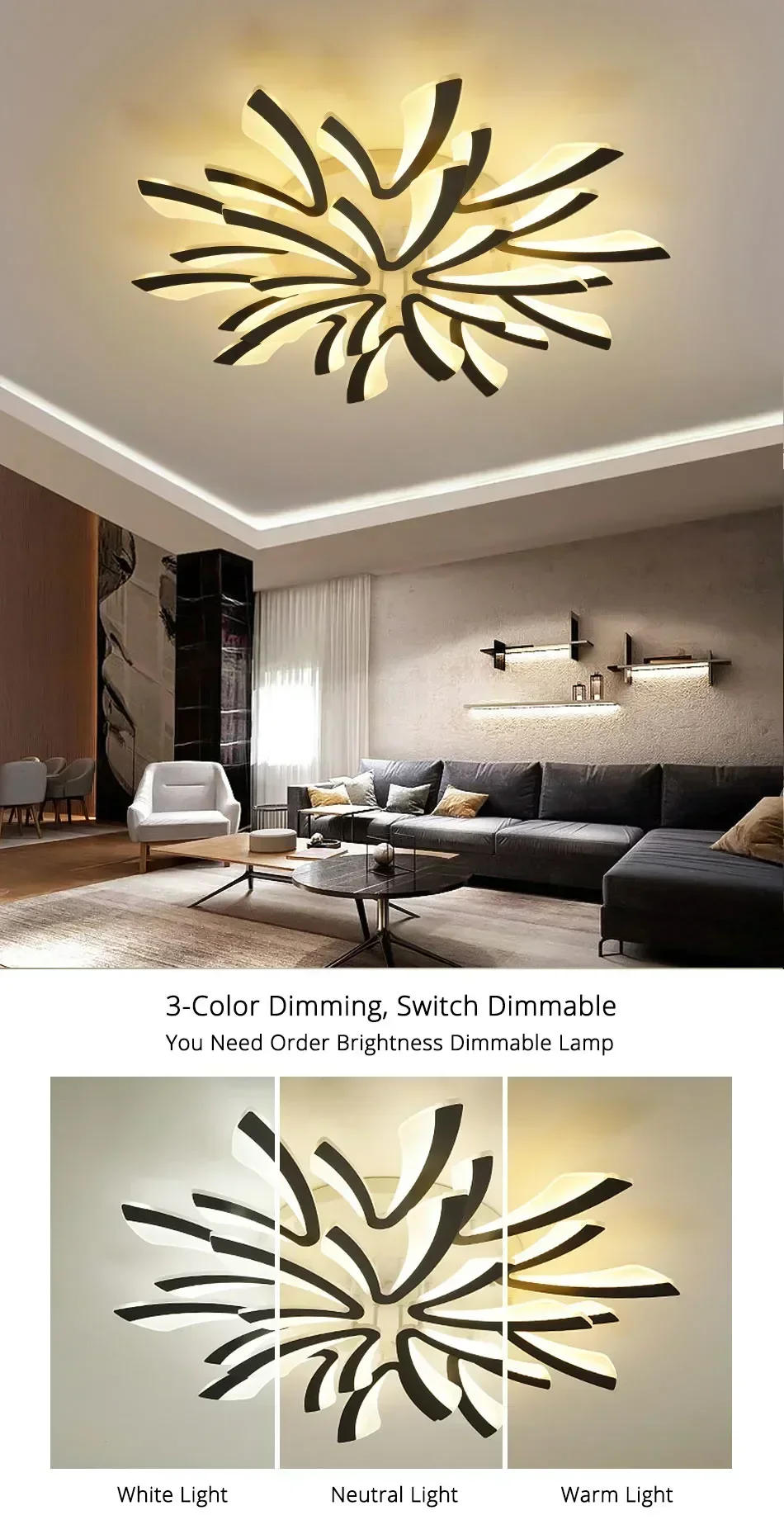 Description Picture 2 of itemMinimalist Multi-heads Acrylic LED Ceiling Light Modern Home Decoration Ceiling Lamps for Living Room Bedroom