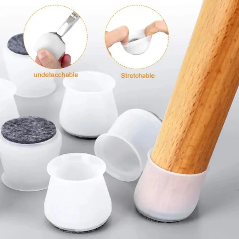 Description Picture 2 of itemDurable Silicone Chair Leg Caps Table Feet Pads Transparent Furniture Covers Floor Protectors Glides Leveling Socks Home Decor