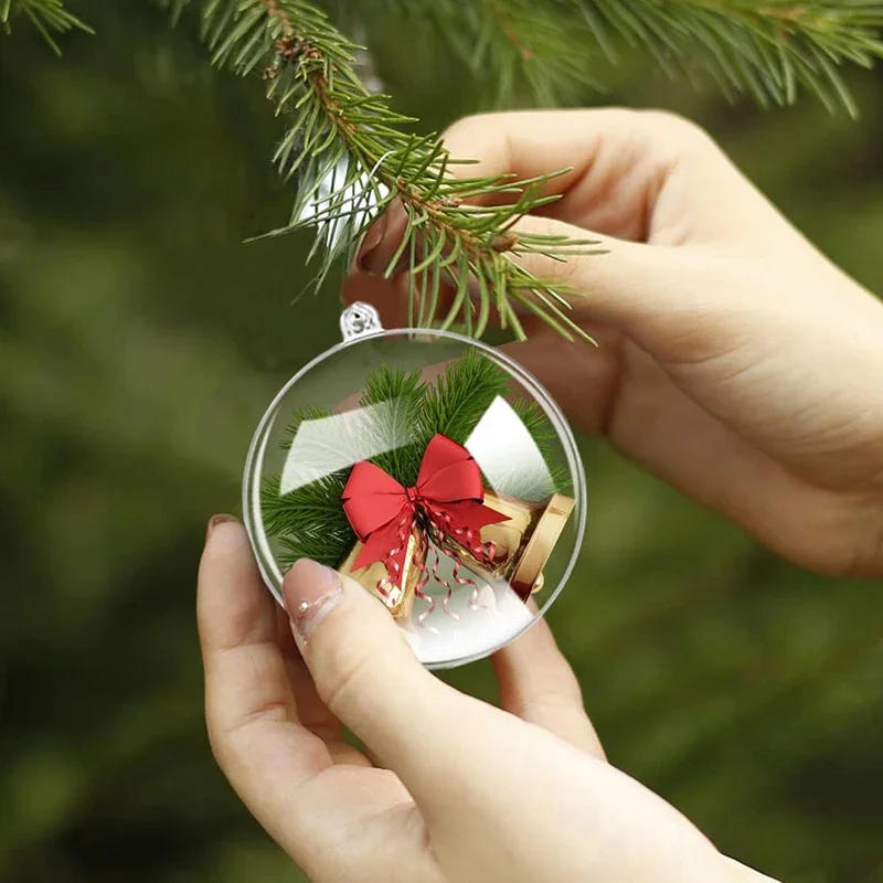 Description Picture 3 of item1/12Pcs Christmas Balls Pendants DIY Hollow Plastic Clear Fillable Bauble Xmas Tree Hanging Ornaments Home Party Gifts Box Decor