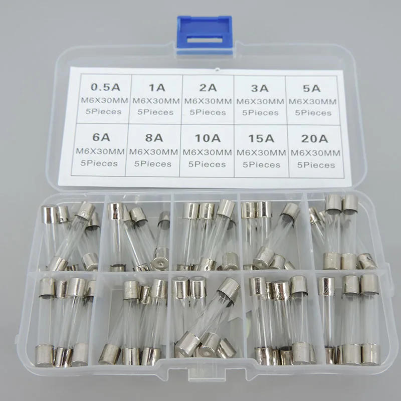 Description Picture 2 of item50Pc/box 6x30mm fast Blow Glass Tube mix Fuse Assorted Box mix Kits T 0.5A 1A, 2A, 3A, 5A, 6A, 8A, 10A, 15A, 20A 3cm 6x30 r1