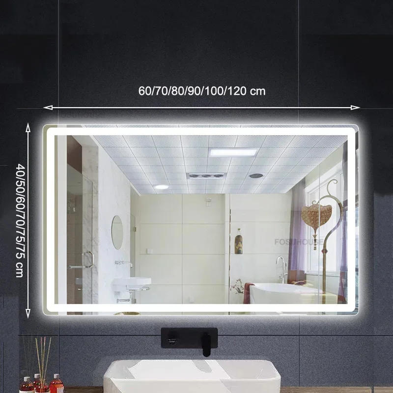 Description Picture 2 of itemLight Luxury Smart Bathroom Mirrors Toilet Touch Screen Bathroom Mirror with Light Minimalist Wall-mounted Bath Mirrors for Home