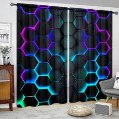 Futurism Hexagonal Art Printed Curtain for Home Decor - Rod Pocket Window Treatment for Bedroom, Kitchen, Living Room