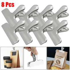 8pcs Set Metal Chip Bag Clips Universal Home Kitchen Food Snack Clips Stainless Steel Snack Bag Sealing Clip Clamp 6.5x5.5cm
