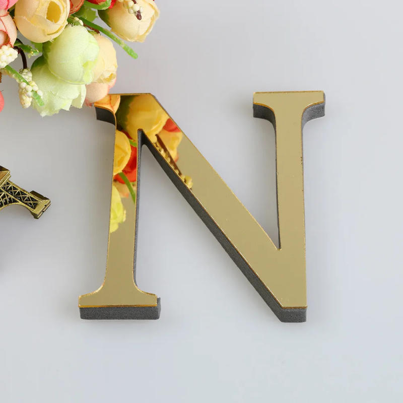 Description Picture 2 of itemGold English Letters Wall Stickers Wall Art Alphabet Self-adhesive 3D Acrylic Mirror+EVA Numbers Ornaments For Home Decor