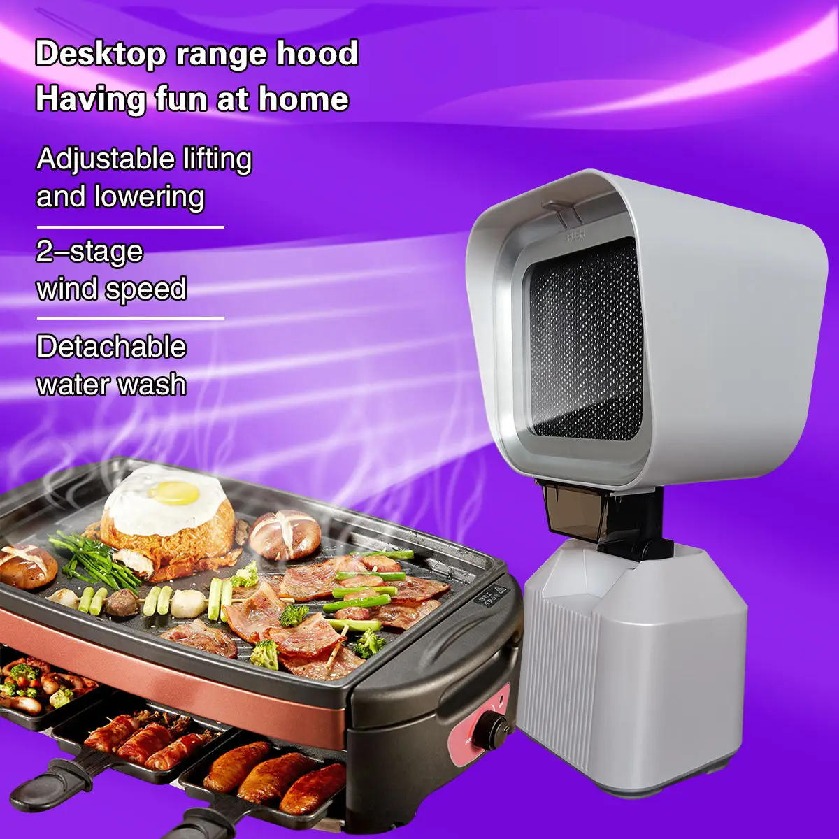 Description Picture 3 of itemHood Portable Kitchen Fume Extractor Ductless Range Hood 2 Speed Black And White 12v /12w