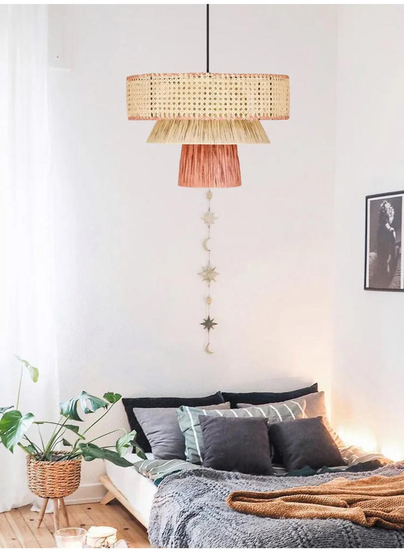 Description Picture 6 of itemNordic Natural Rattan Pendant Lights Bar Lighting Bedroom Bedside Living Room Restaurant Hanging Lamp Home Decor Art Chandeliers