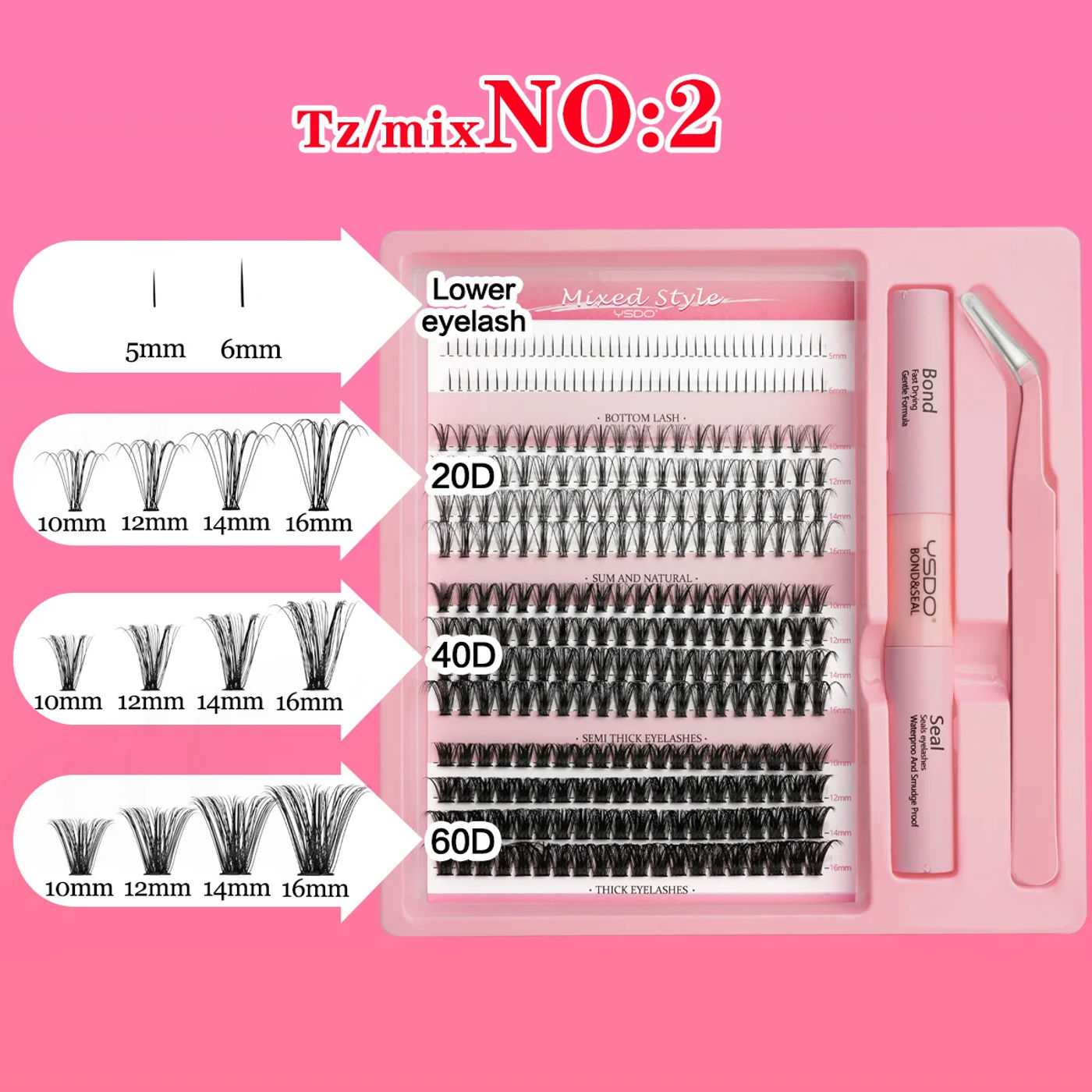 Description Picture 6 of itemEyelash Extension Kit C/D Curl Individual Lashes Clusters Makeup Set Lash Bond and Seal  Faux Cils Natural Long Fake Eyelashes