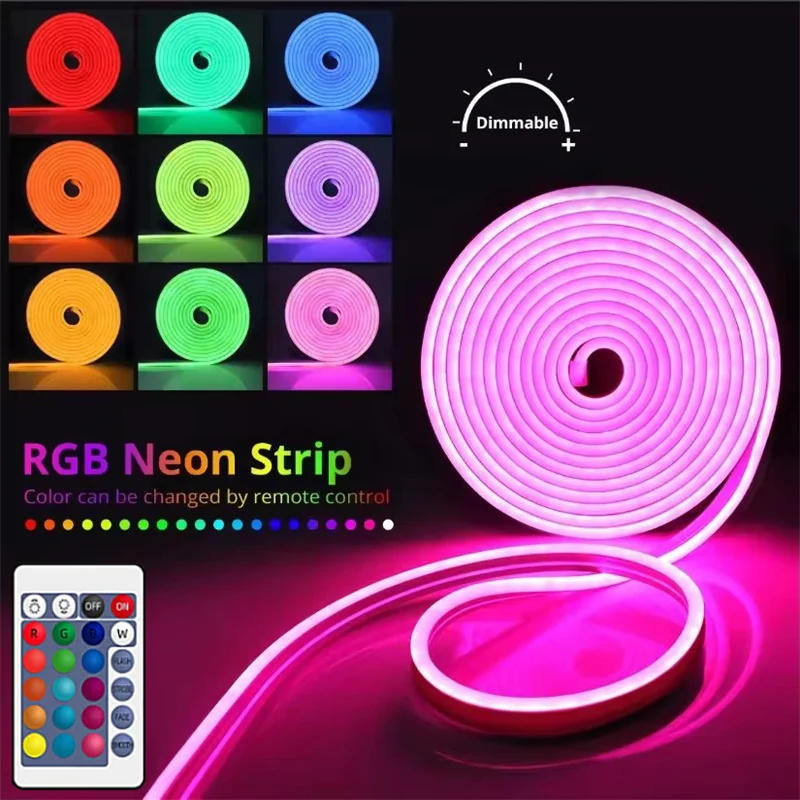 Description Picture 3 of itemDC5V RGB Neon LED Strip with 24key Remote Waterproof Neon Strip Light 1/2/3/4/5M for Room Home Outdoor TV Decor Lighting