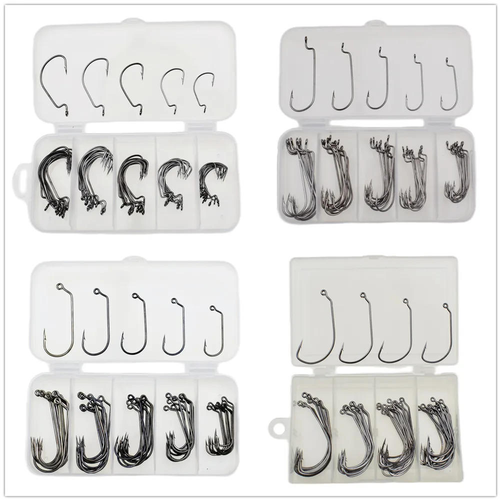 Description Picture 2 of item50pcs or 100pcs Soft Baits Offset Fishhook Bass Barbed Carp Fishing Hook For Soft Bait set