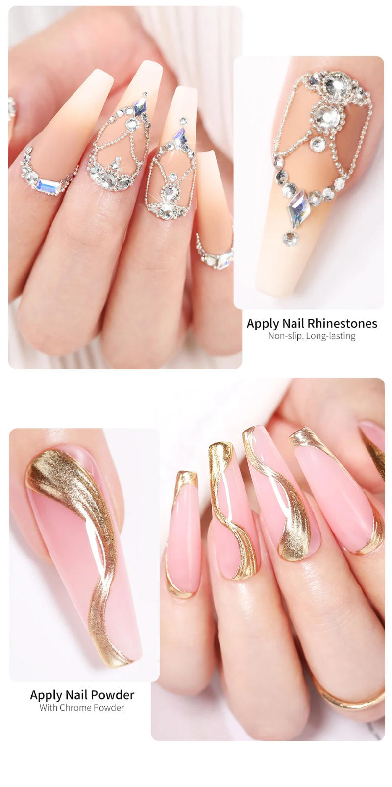 Description Picture 6 of itemBORN PRETTY 3PCS Rhinestones Glue Gel Set Mirror Nail Powder With Nail Liner Brush UV LED Transparent Adhensive Glue Gel