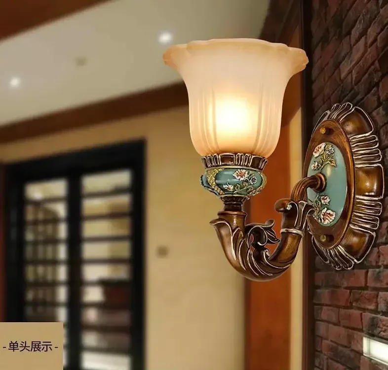 Description Picture 4 of itemMediterranean Sea Led Wall Light for Bedroom E27 Bedside Lamp Wall Lamps Retro Living Room Background American glass wall sconce