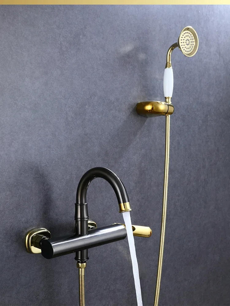 Description Picture 2 of itemGold Bathtub Shower Set Wall Mounted Chrome Gold Faucet Brass Classical Hot and Cold Bathroom Set