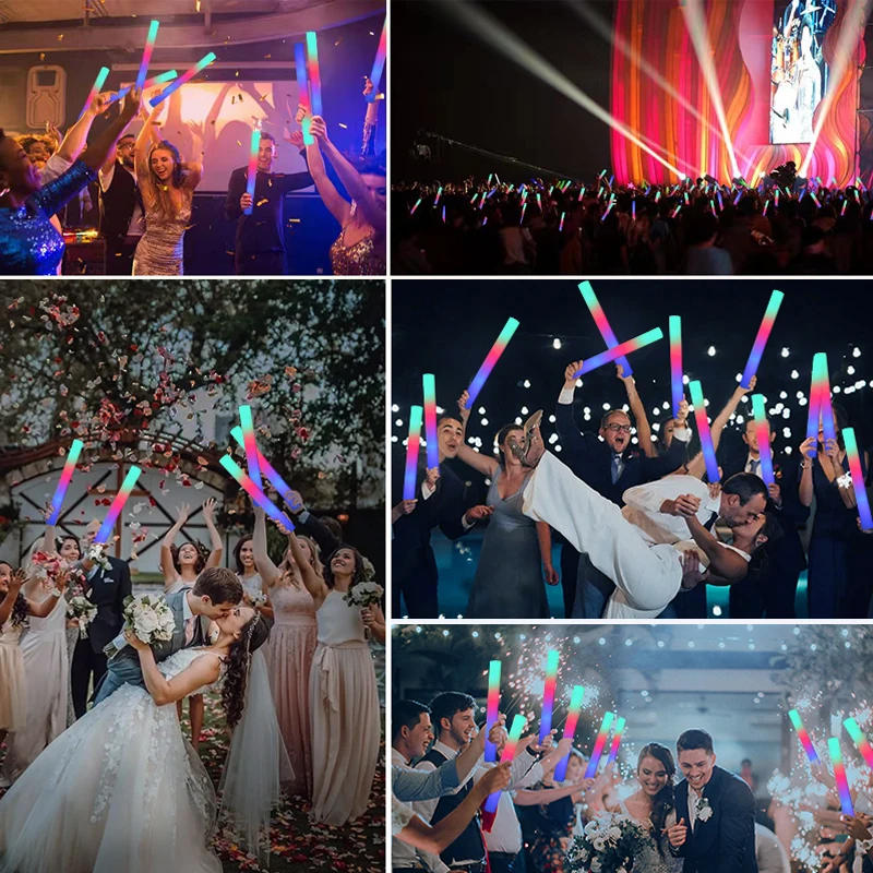 Description Picture 2 of item15/30Pcs LED Glow Sticks Bulk Colorful RGB Glow Foam Stick Cheer Tube Dark Light for Xmas Birthday Wedding Party Supplies