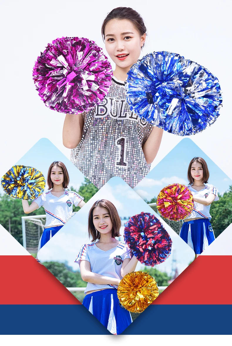 Description Picture 4 of itemColorful Handle Cheerleading Pom Poms Big Cheer Balls Silver Red Yellow Blue Hand Dance Pompoms Accessories for Women Girl Kids