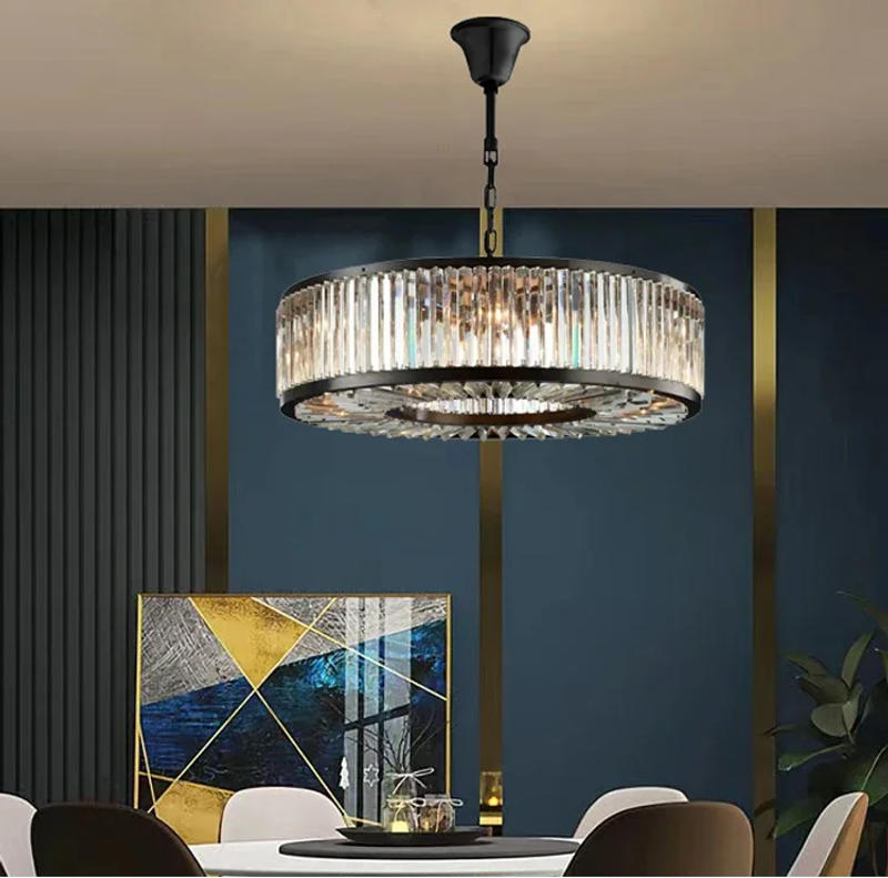 Description Picture 3 of itemLed Retro American Black Round Crystal Hanging Lamps Chandelier Lighting Lustre Suspension Armature Lamps For Living Room