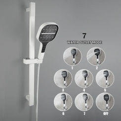 7 Functions Shower Head Adjustable Shower Riser High Pressure Rainfall Showerheads Sliding Bar for Bathroom Accessories White