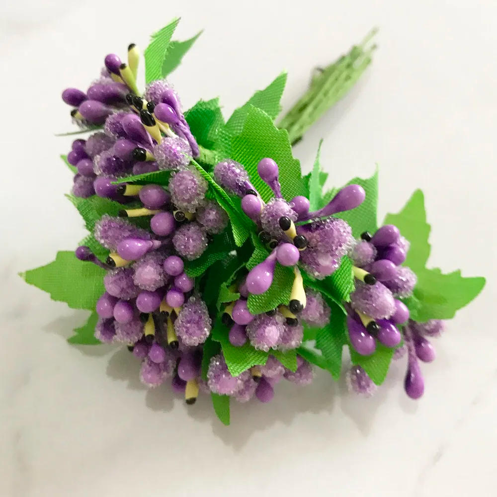 Description Picture 5 of item6/8/10/12/50/70/90pcs Mix Purple Flower Cherry Stamen Berries Bundle DIY Christmas Wedding Cake Gift Box Wreaths Decor